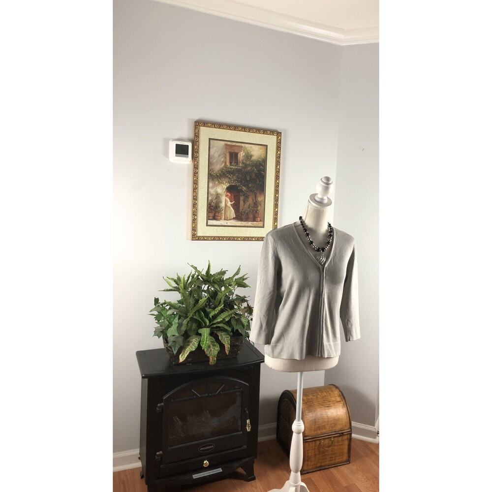 Alfani Women Medium Gray Sweater Cardigan 3/4 Sleeve Full Zipper Open Front